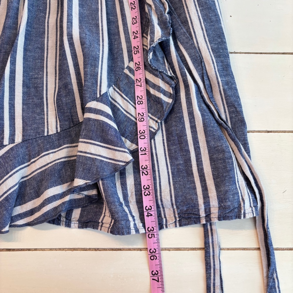 Speechless Striped Ruffle Wrap Dress Women’s Size XXL Blue Cream Linen Blend - Picture 12 of 13